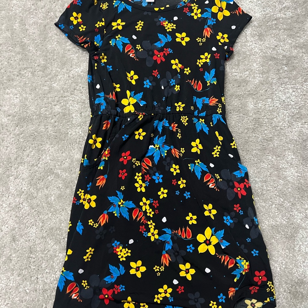 LuLaRoe Kids Dress - Black with Yellow and Blue Floral